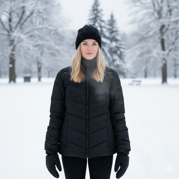 Lands’ End Women’s Down  Black Puffer Jacket size M ⭐️ - Picture 1 of 8